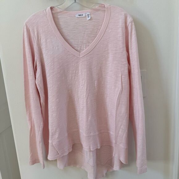 Wilt Mock Layer V Neck Slub Cotton Long Sleeve Tee in Pink S NWOT - Picture 4 of 10